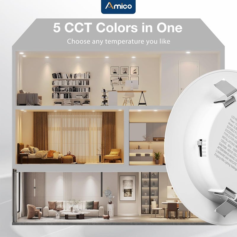 Amico Recessed Lighting 4 Inch, 24 Pack 5CCT Flat LED Can Lights, 2700K/3000K/4000K/5000K/6000K Selectable, 7W Eqv 60W, 700LM Brightness, Retrofit Installation - ETL & FCC - Image 3